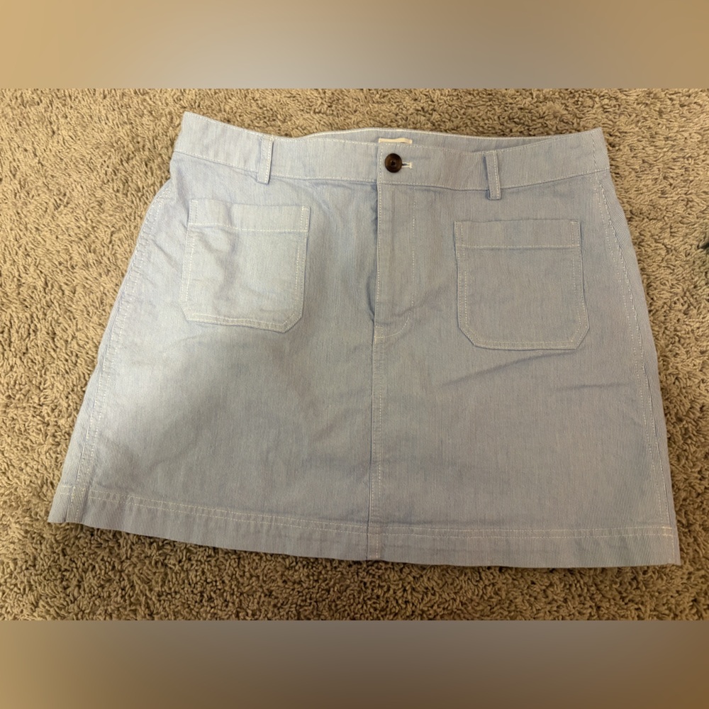 J Crew Light Blue/White Pinstripe Mini Skirt